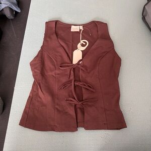 LG Maroon Tie-Front Sleeveless Tank Top